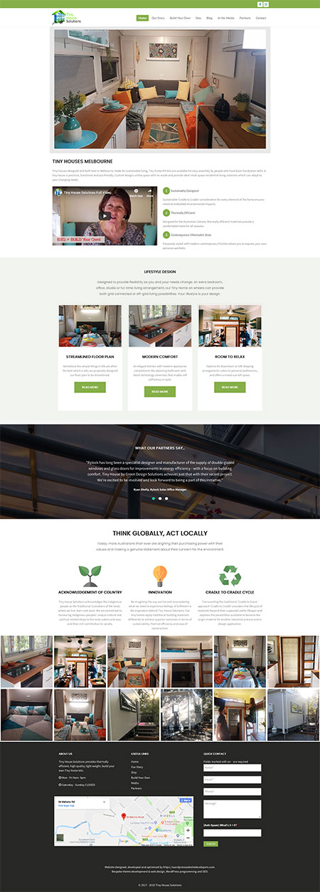 website for tiny house builder developed by WordPress web designer